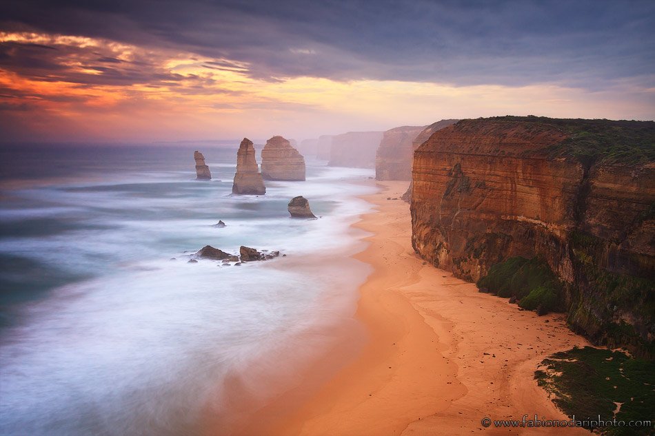 sunset over the Twelve Apostles of the Great Ocean Road in Australia