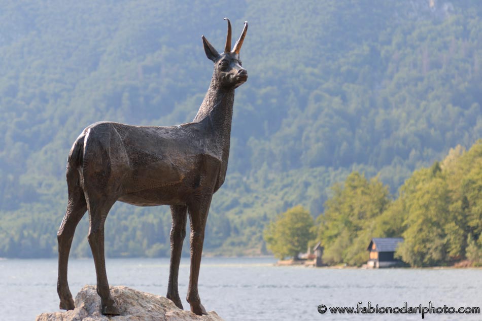 goldenhorn statue in lake bohinj