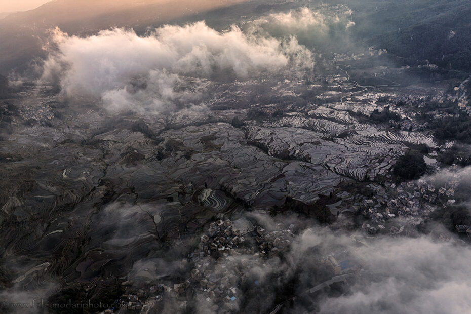clouds rice terraces yunnan
